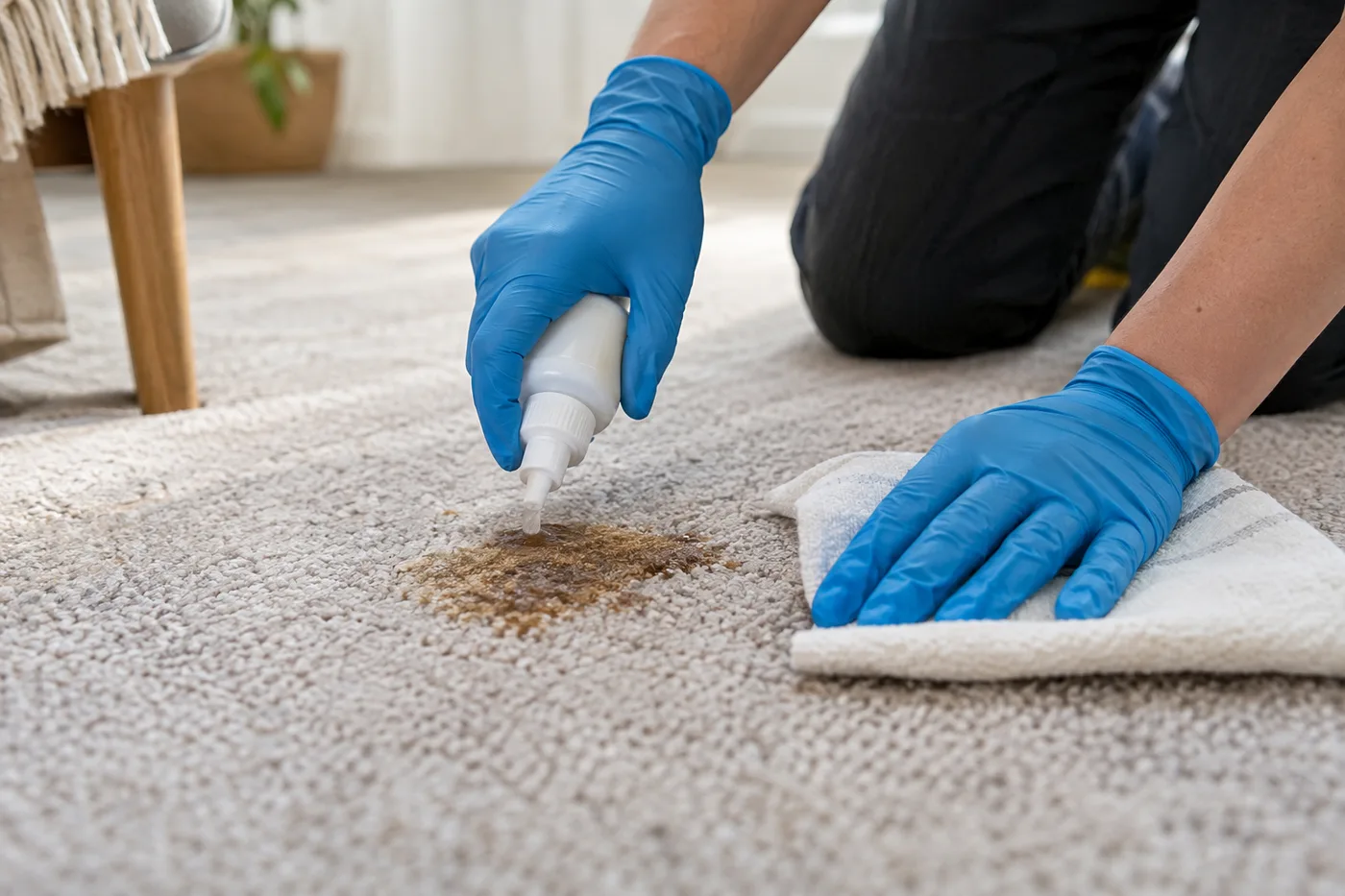 Illustrative image: Spot treatment on a carpet stain
