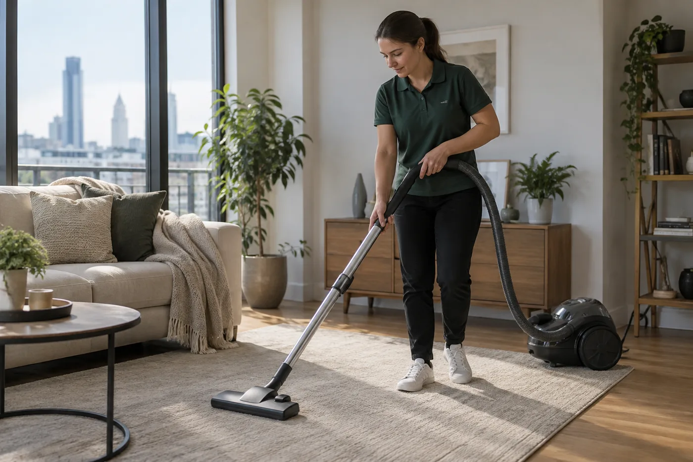 Illustrative image: Hoovering a living-room floor