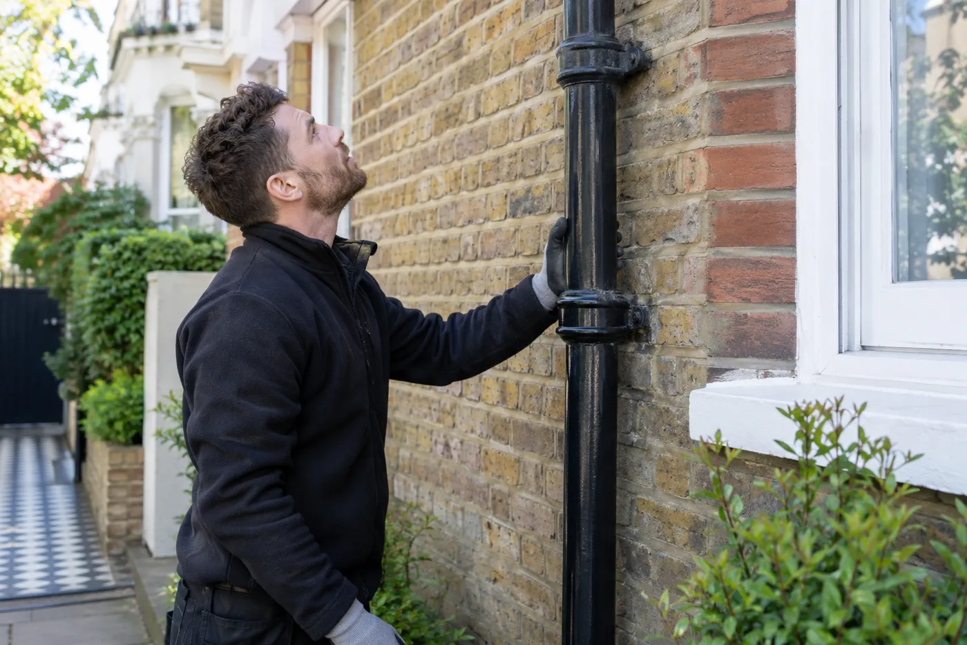 Illustrative image: Checking an accessible rainwater downpipe