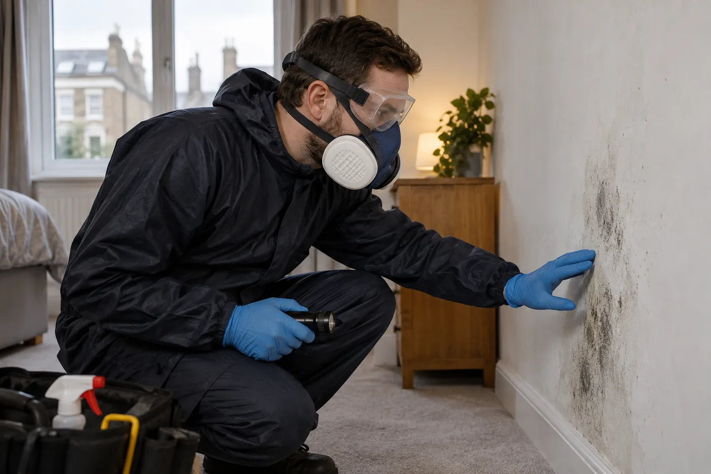 Illustrative image: Assessing visible mould before treatment