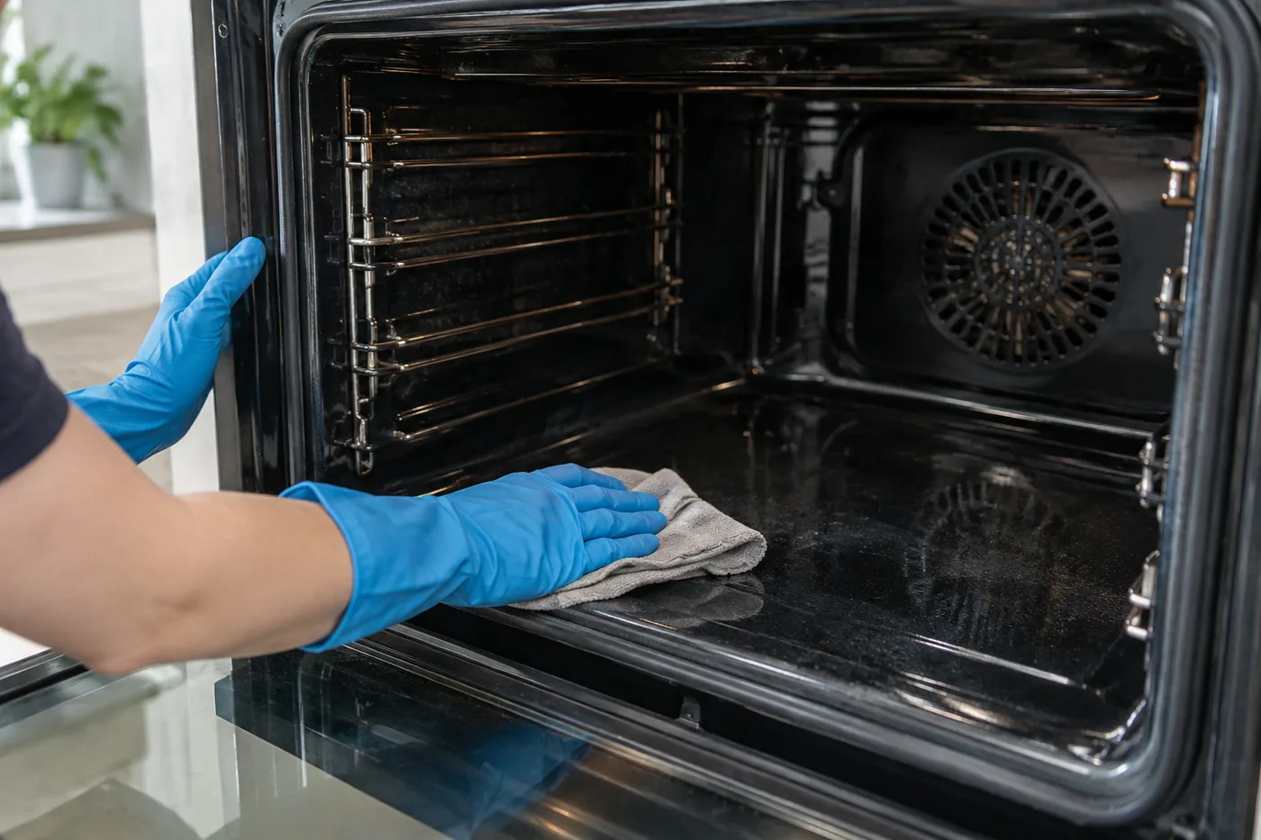 Illustrative image: Wiping the inside of a cool oven