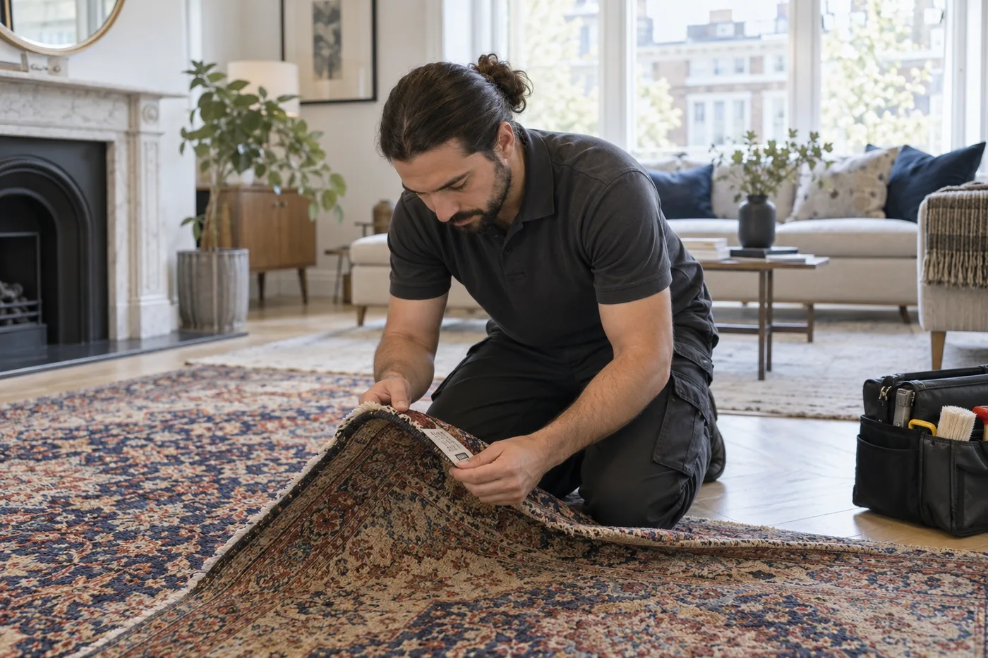 Illustrative image: Checking a rug before treatment