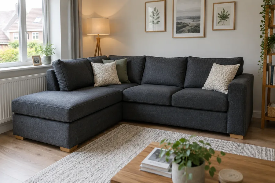 Fabric corner sofa with a chaise in a living room