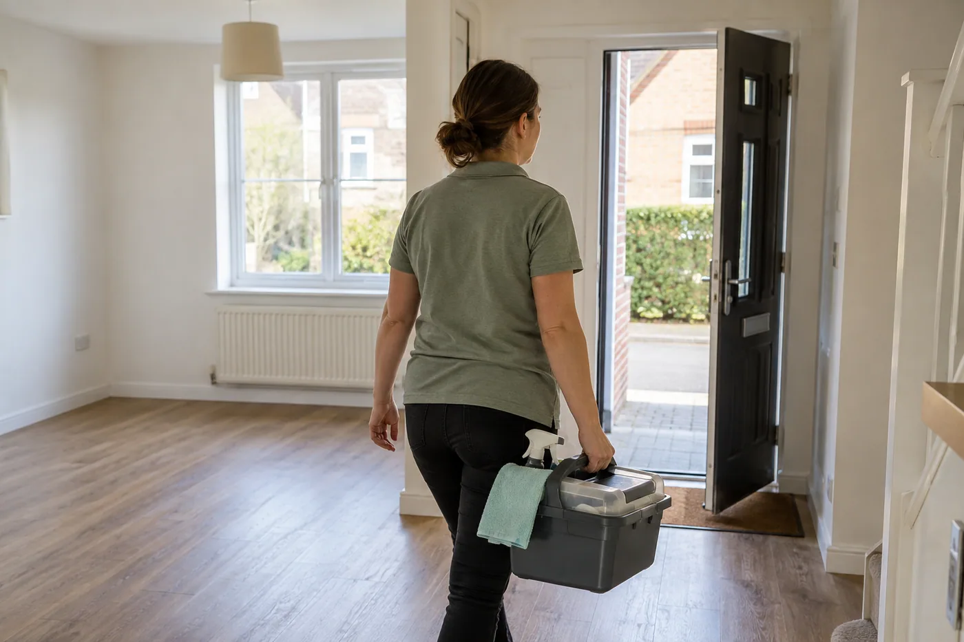 Cleaning equipment being carried out of a cleared property