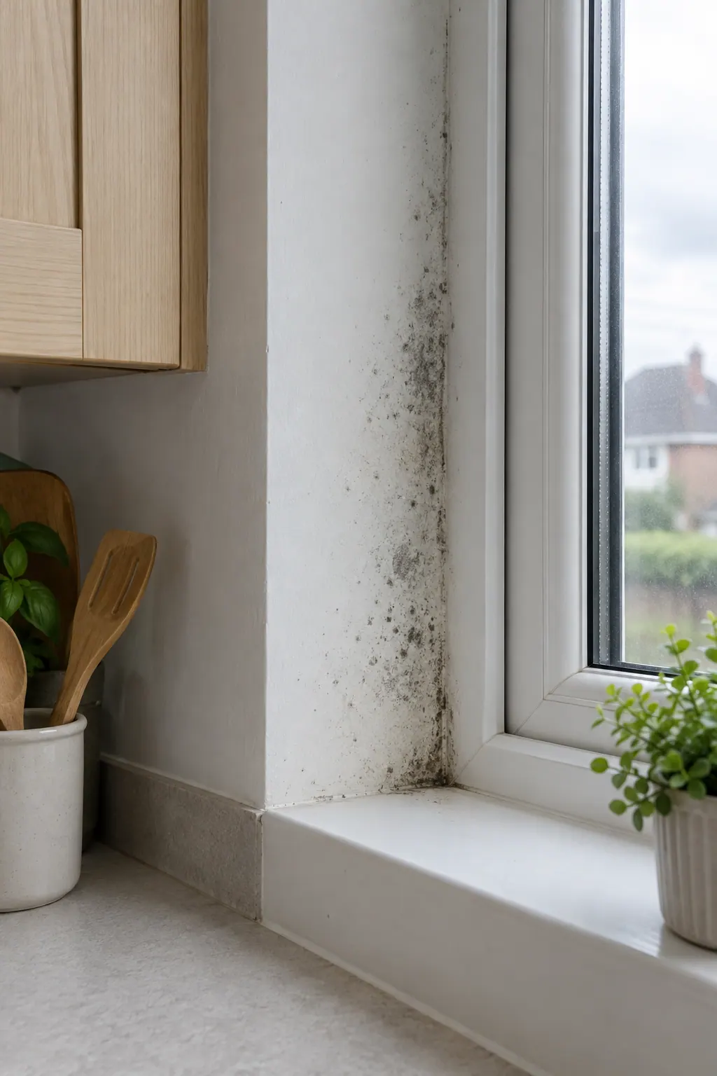 Small affected wall area beside a kitchen window